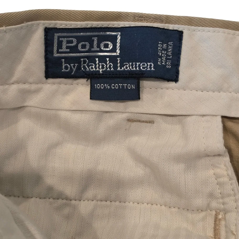 VTG Polo Ralph Lauren Mens Chino Shorts Tan Khaki Classic Fit 44T INK SPOTS